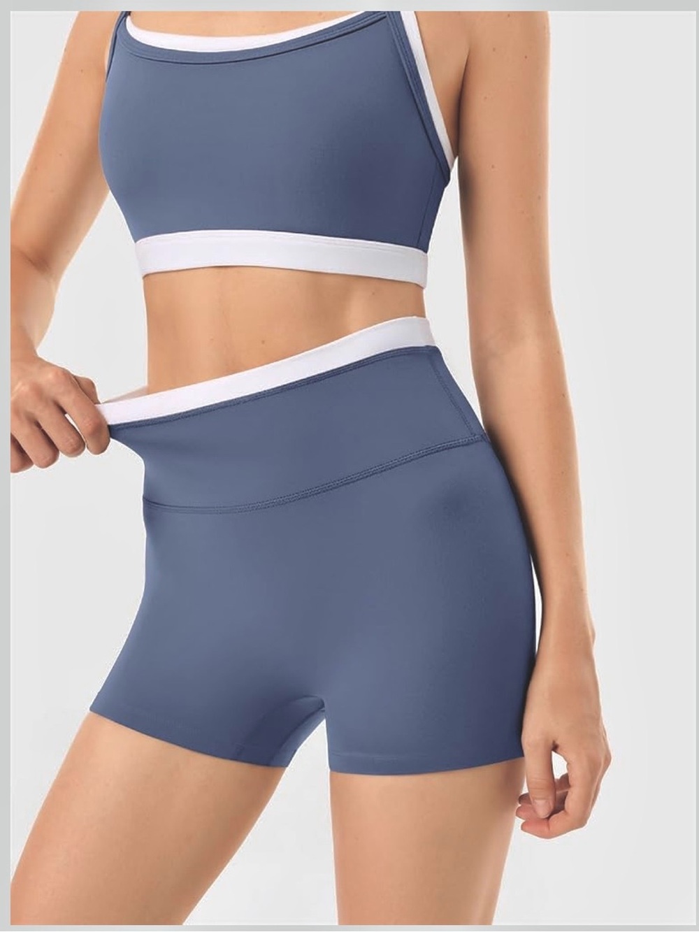 Women's High-Waist Athletic 2pc Shorts and Crop Top Set - Slate Muted Light Blue - Picture 3 of 6